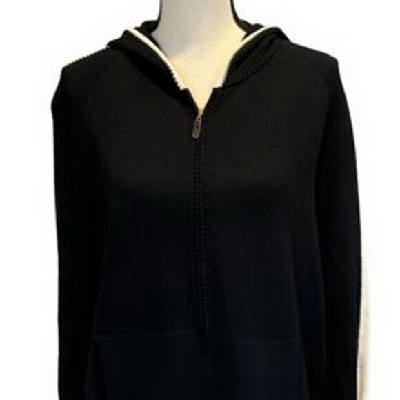 St. John Sport Black and White Stripe Zip-Up Knit Hoodie - Picture 1 of 5